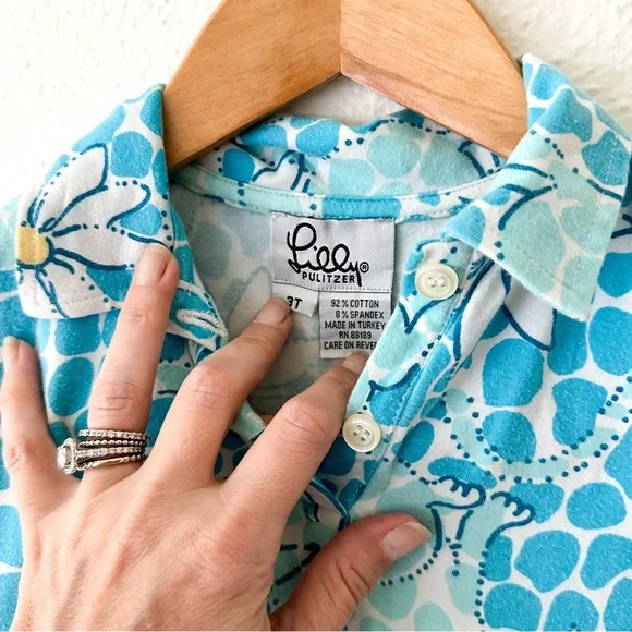 Lilly Pulitzer Toddler Vintage 90s Blue Leopard Lounge Stretchy Polo Dress - Picture 2 of 5
